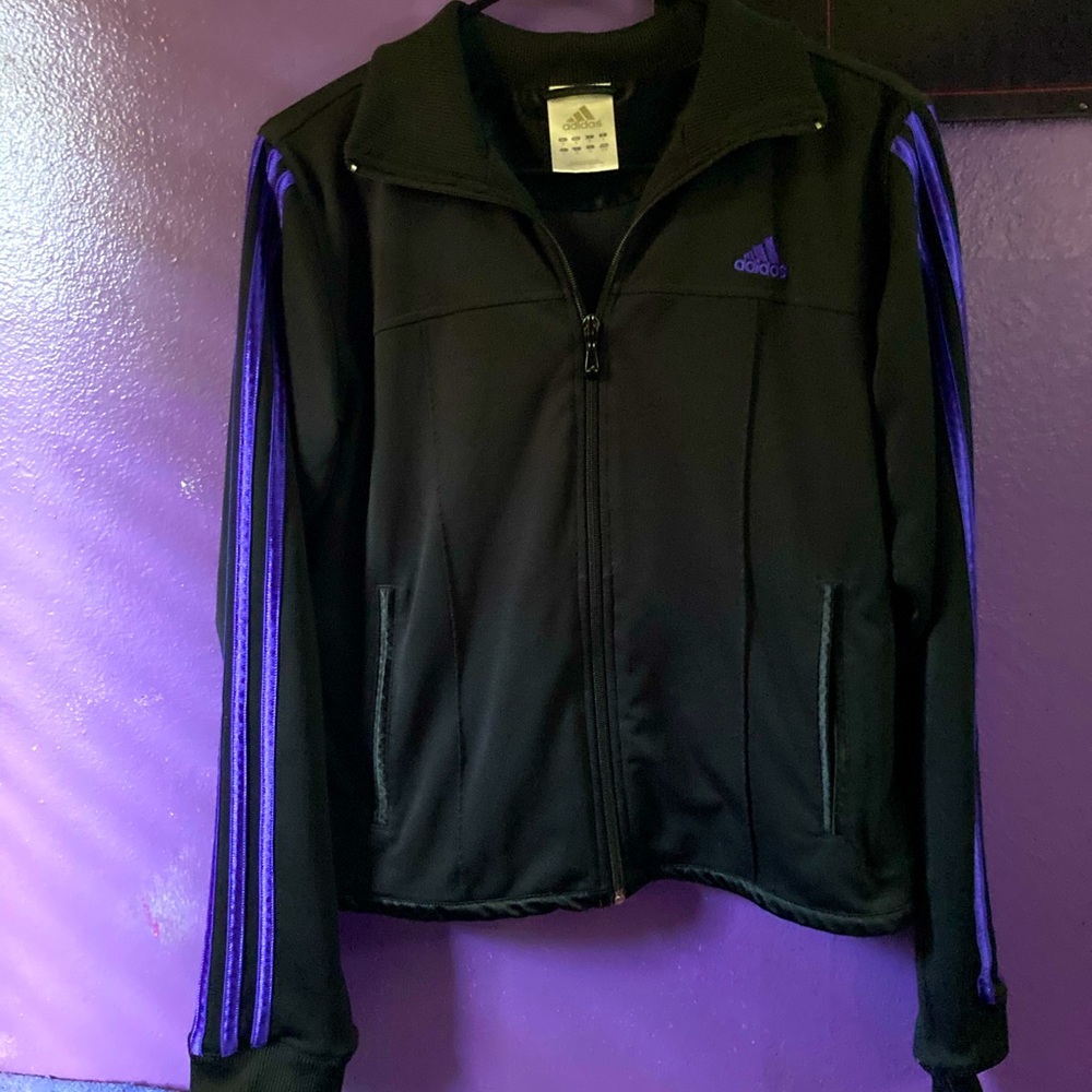 Adidas vintage women’s track jacket black & purple MEDIUM EUC